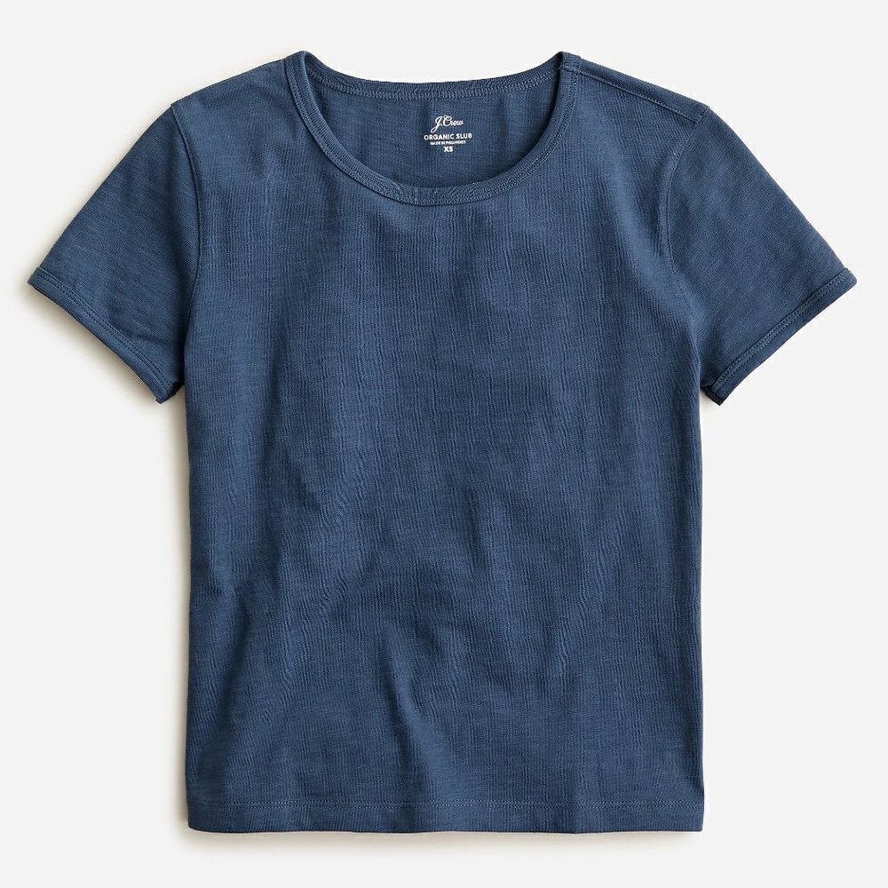 💙 J.Crew Navy Deep Midnight Cropped Organic Slub Cotton T-Shirt Classic 💙 - Picture 2 of 4